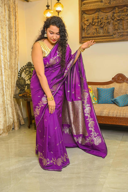 Purple Handcrafted Silk Saree