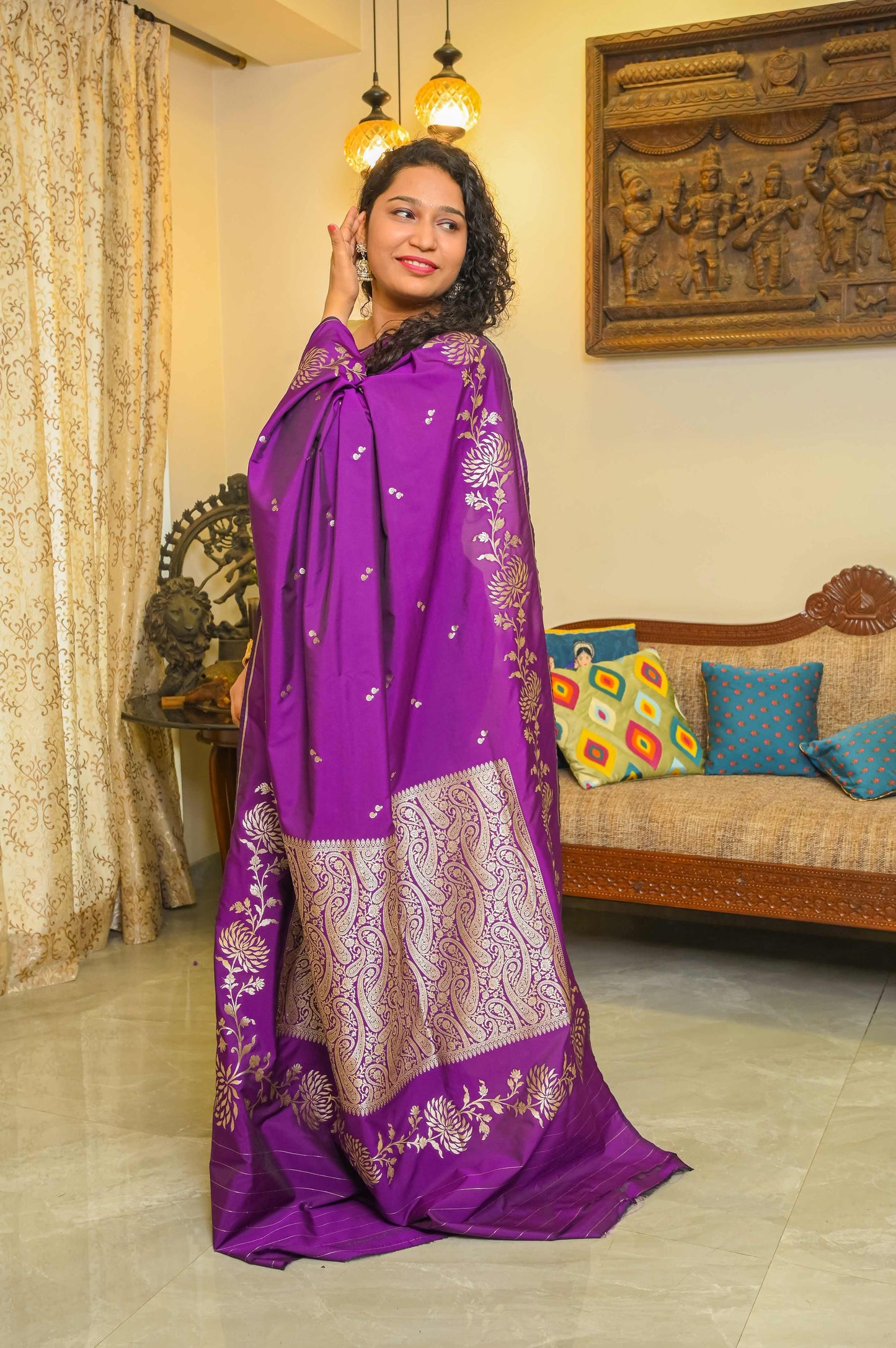 Purple Handcrafted Silk Saree