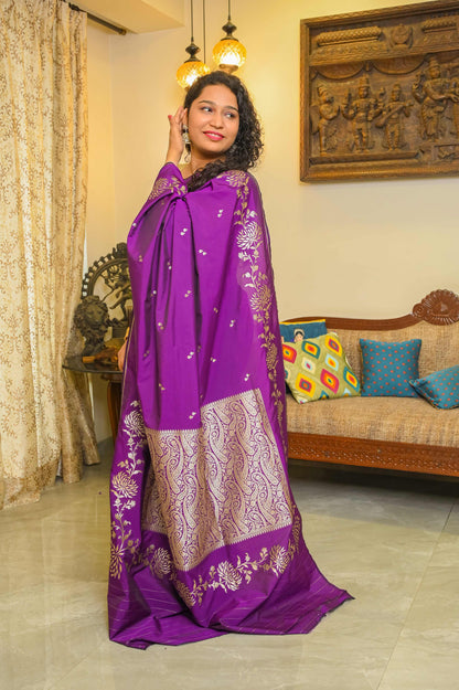 Purple Handcrafted Silk Saree