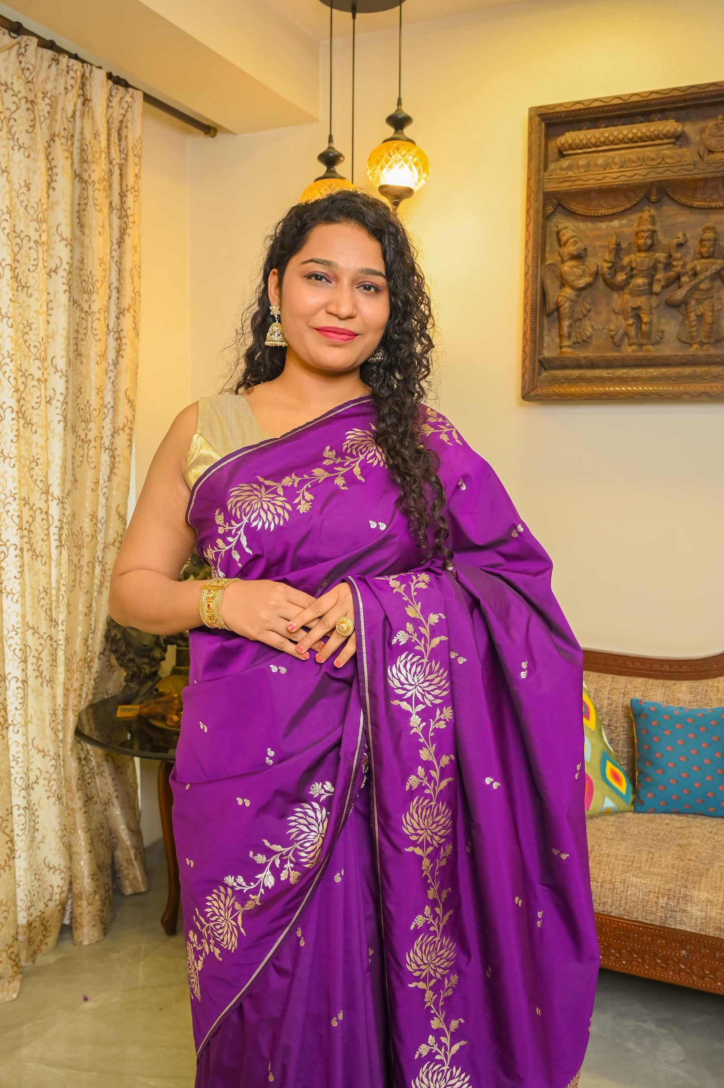 Purple Handcrafted Silk Saree