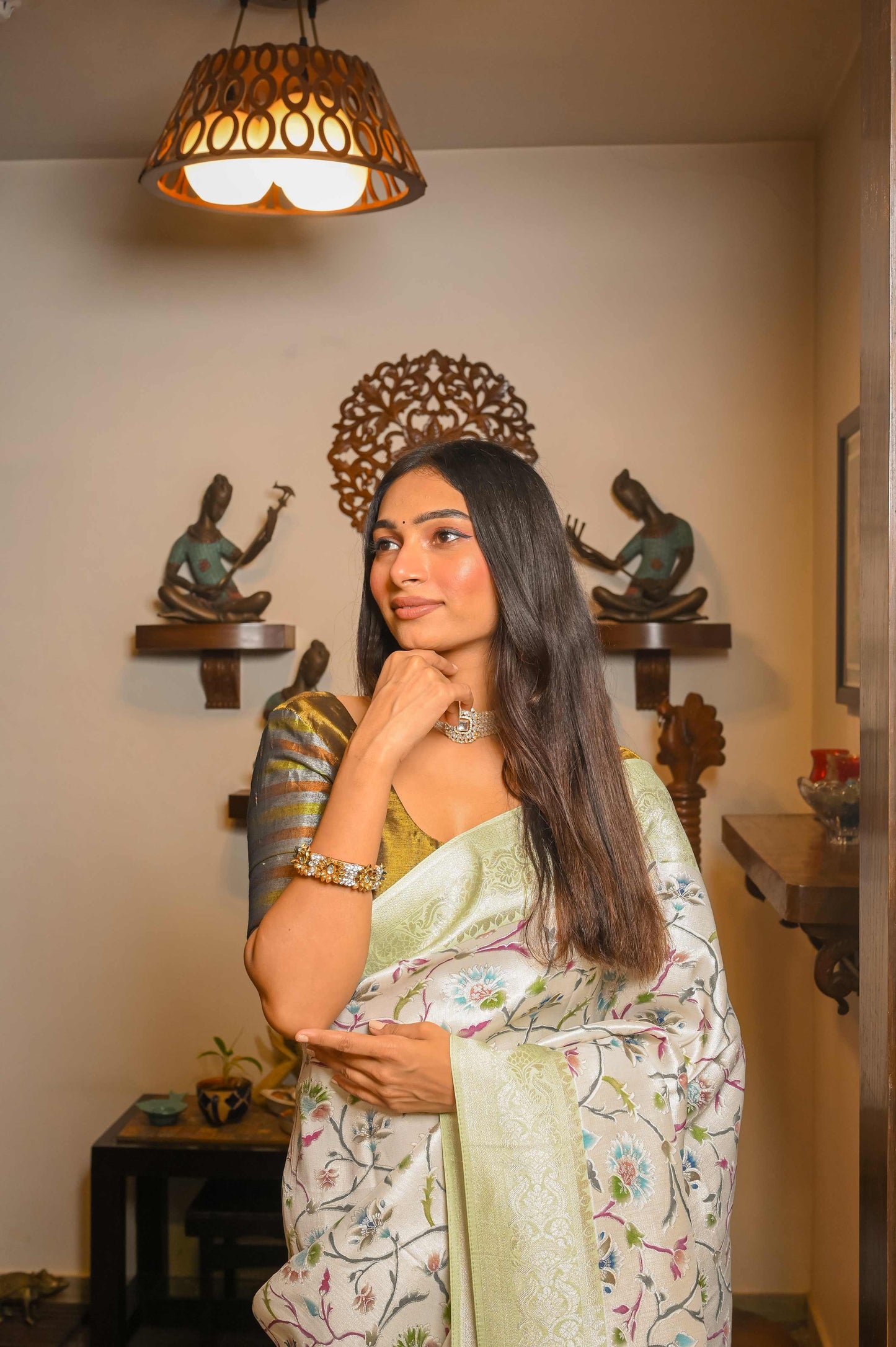 Cream with Pastel Green Paithani Eri Silk Saree