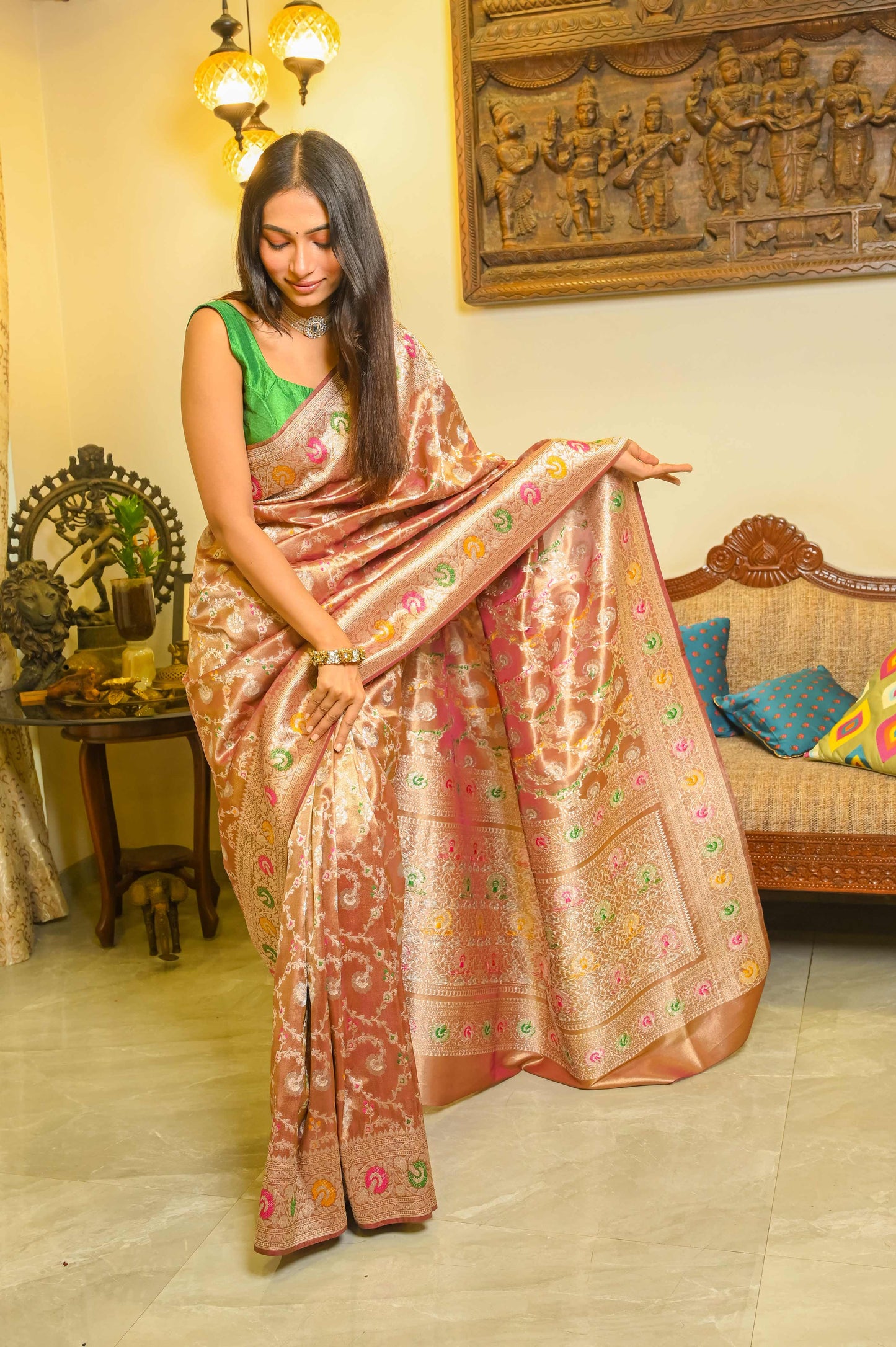 Brown Tissue Silk Saree