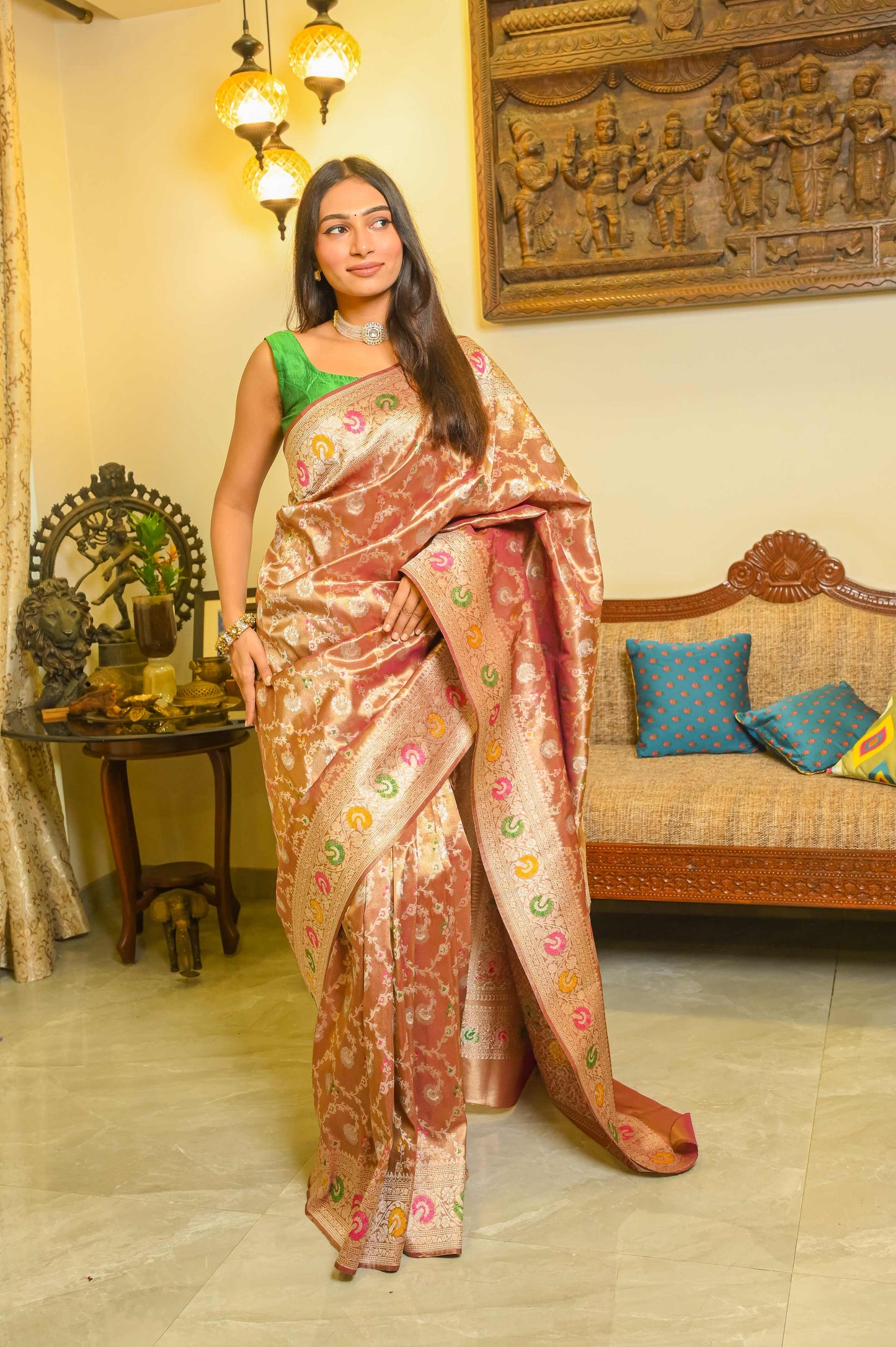 Brown Tissue Silk Saree