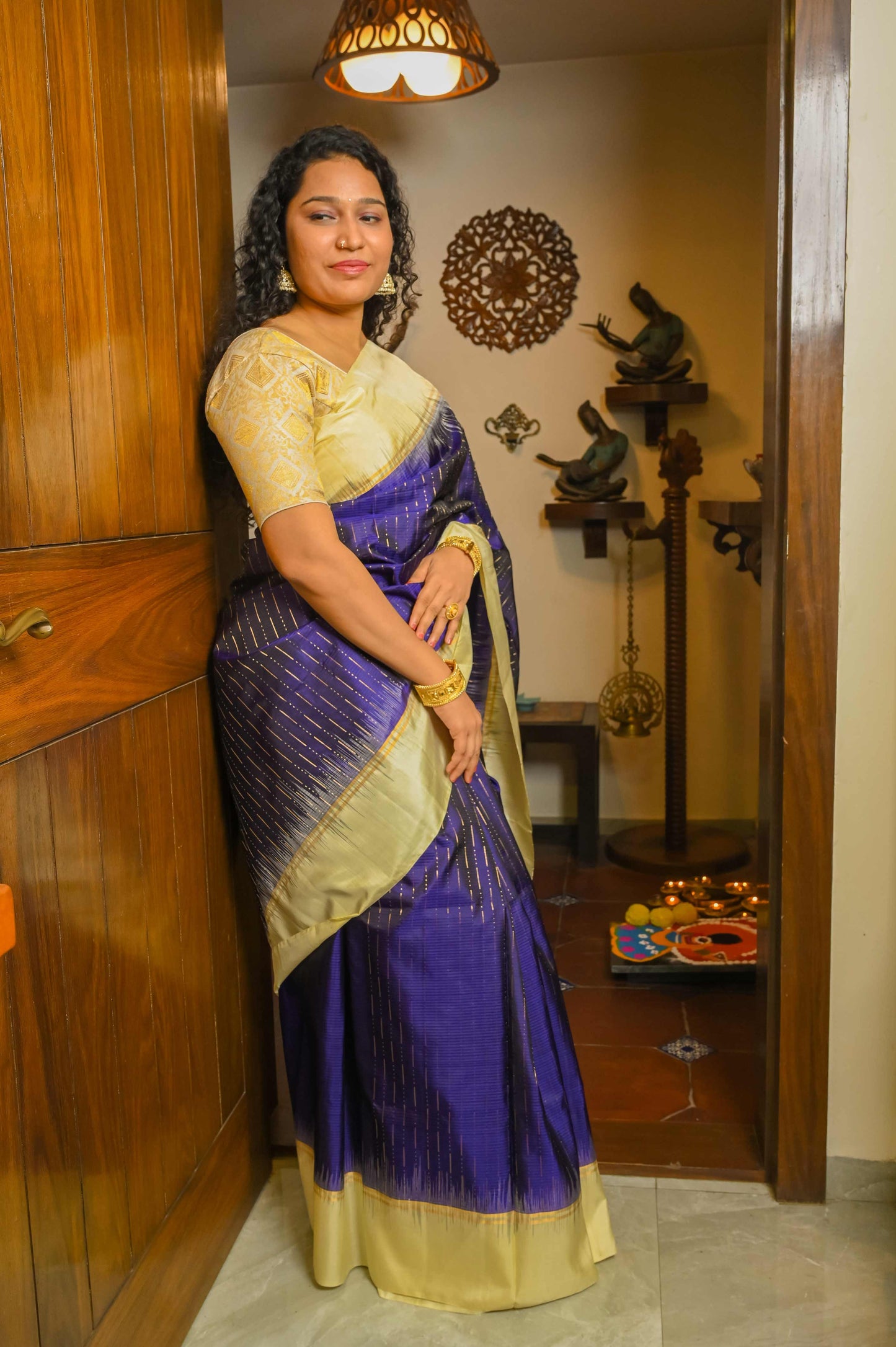Blue Muga Silk Saree