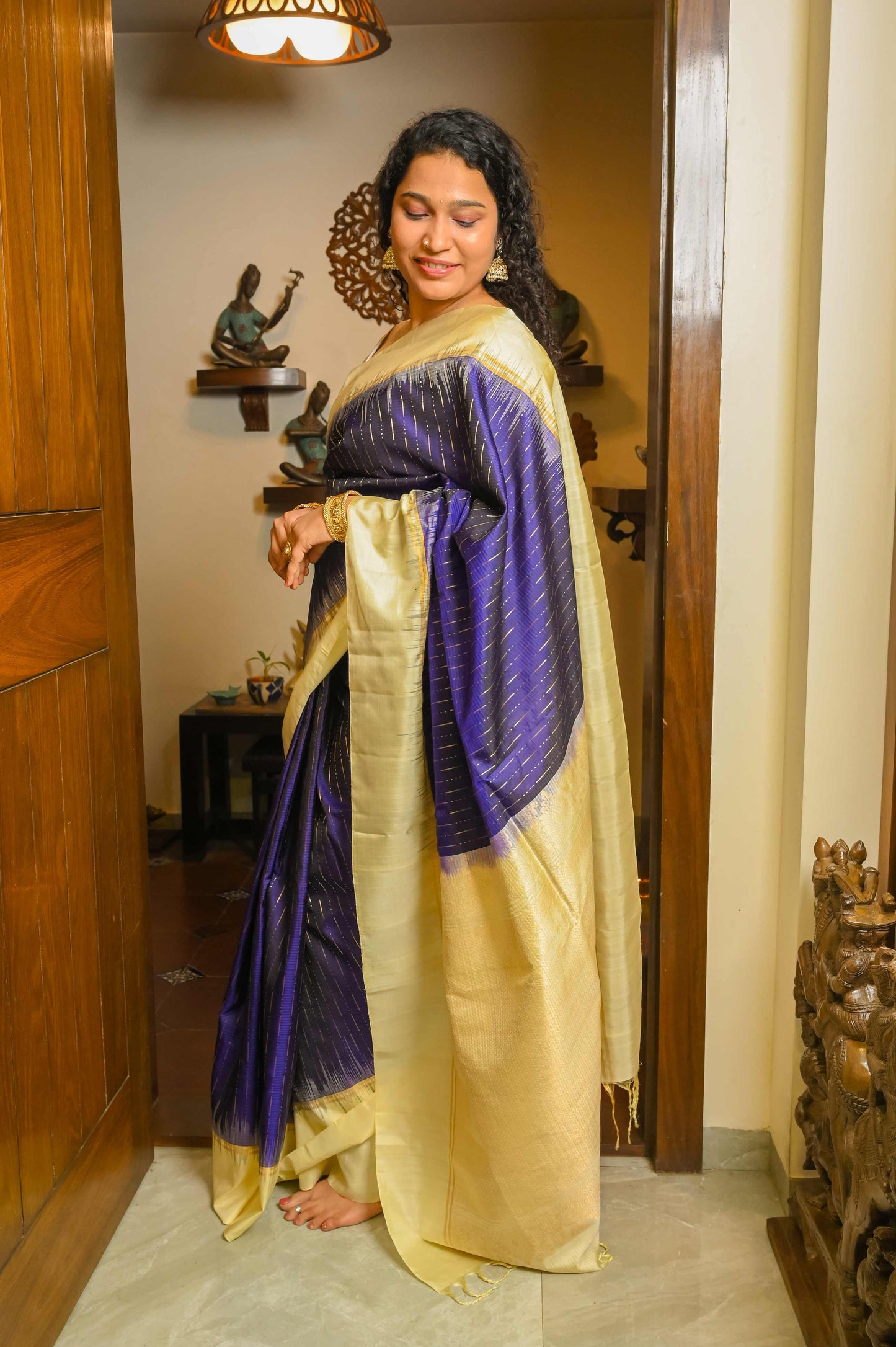 Blue Muga Silk Saree