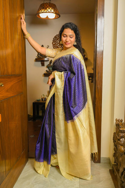 Blue Muga Silk Saree