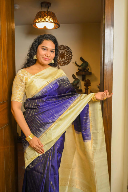 Blue Muga Silk Saree