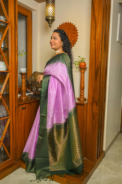 Green and Lilac Muga Silk Saree