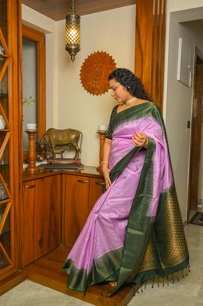 Green and Lilac Muga Silk Saree
