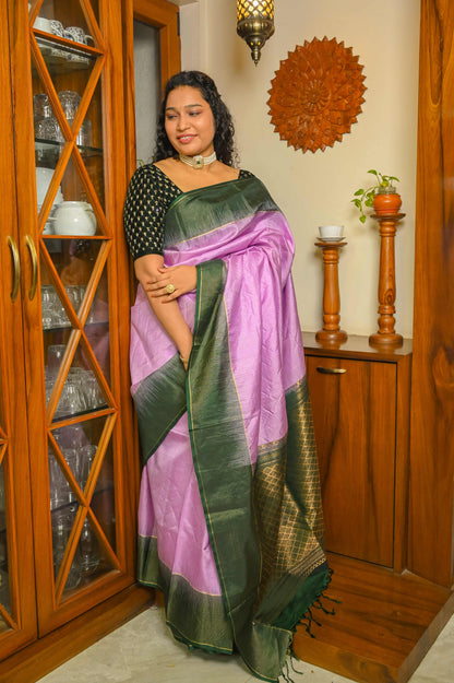 Green and Lilac Muga Silk Saree