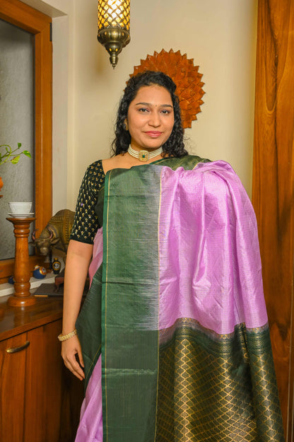 Green and Lilac Muga Silk Saree