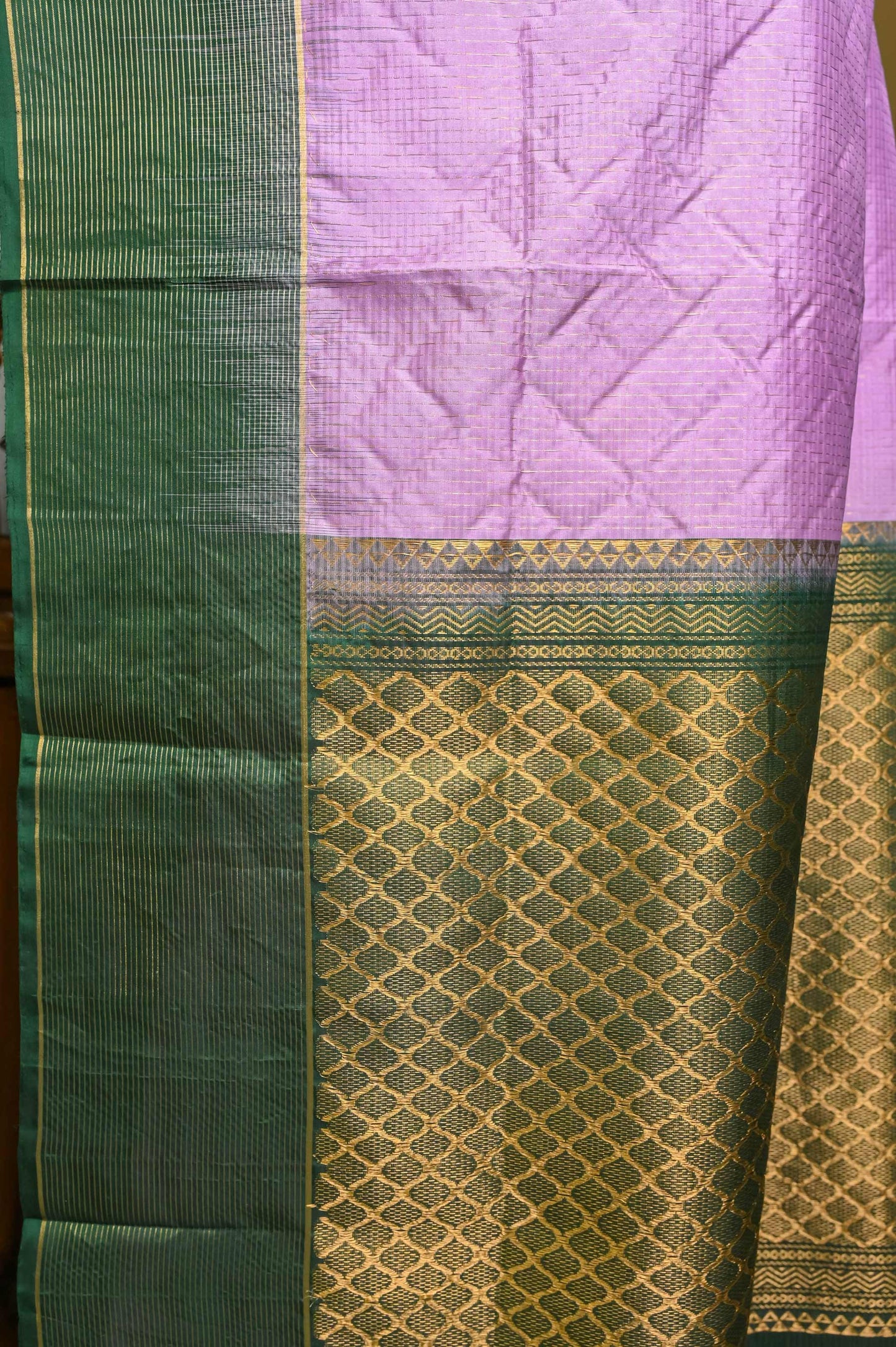 Green and Lilac Muga Silk Saree