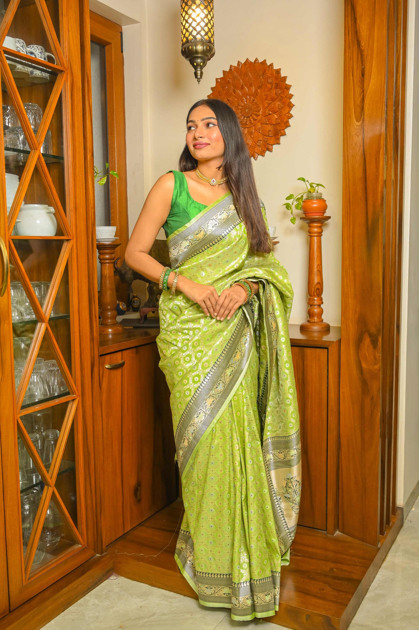 Pista Green and Dark Green Combination Saree
