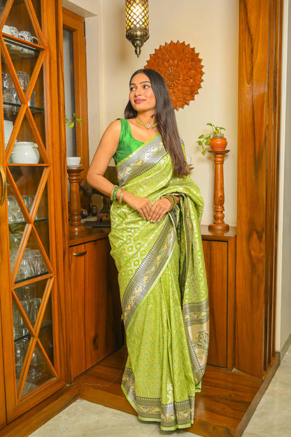 Pista Green and Dark Green Combination Saree