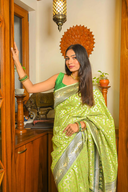 Pista Green and Dark Green Combination Saree