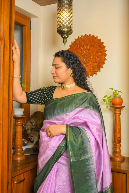 Green and Lilac Muga Silk Saree