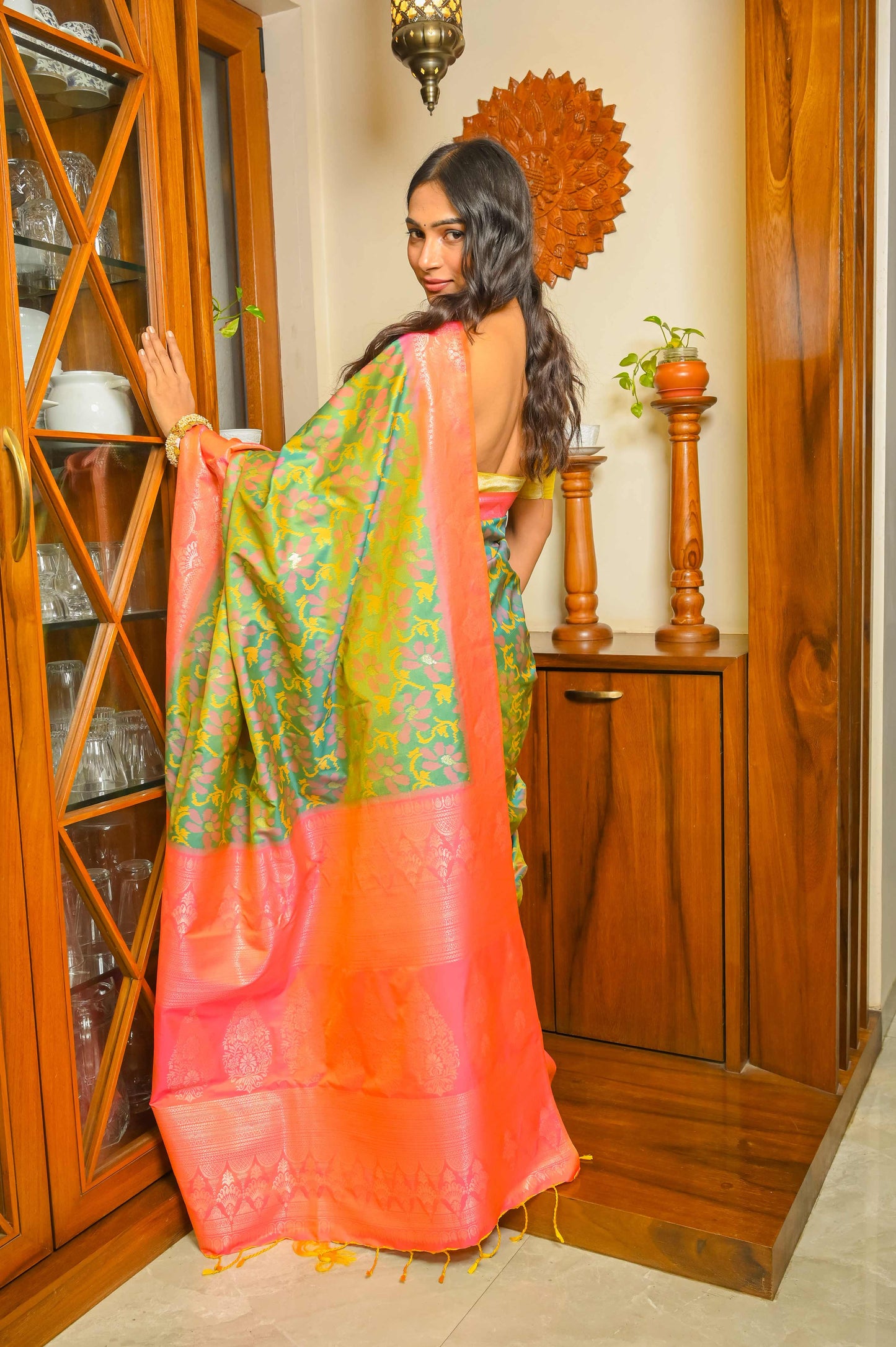 Green and Pink Patola Handloom Saree
