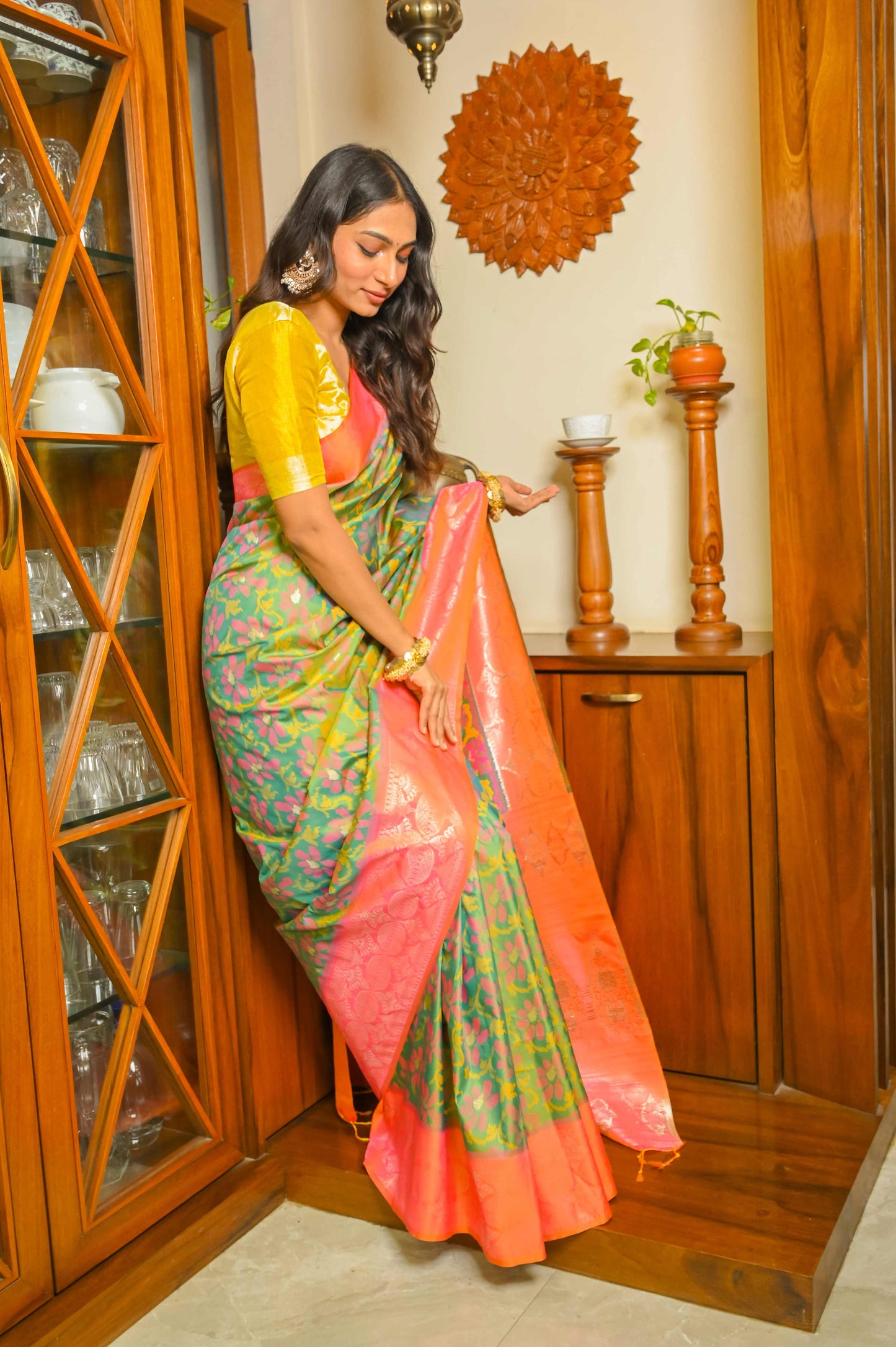 Green and Pink Patola Handloom Saree