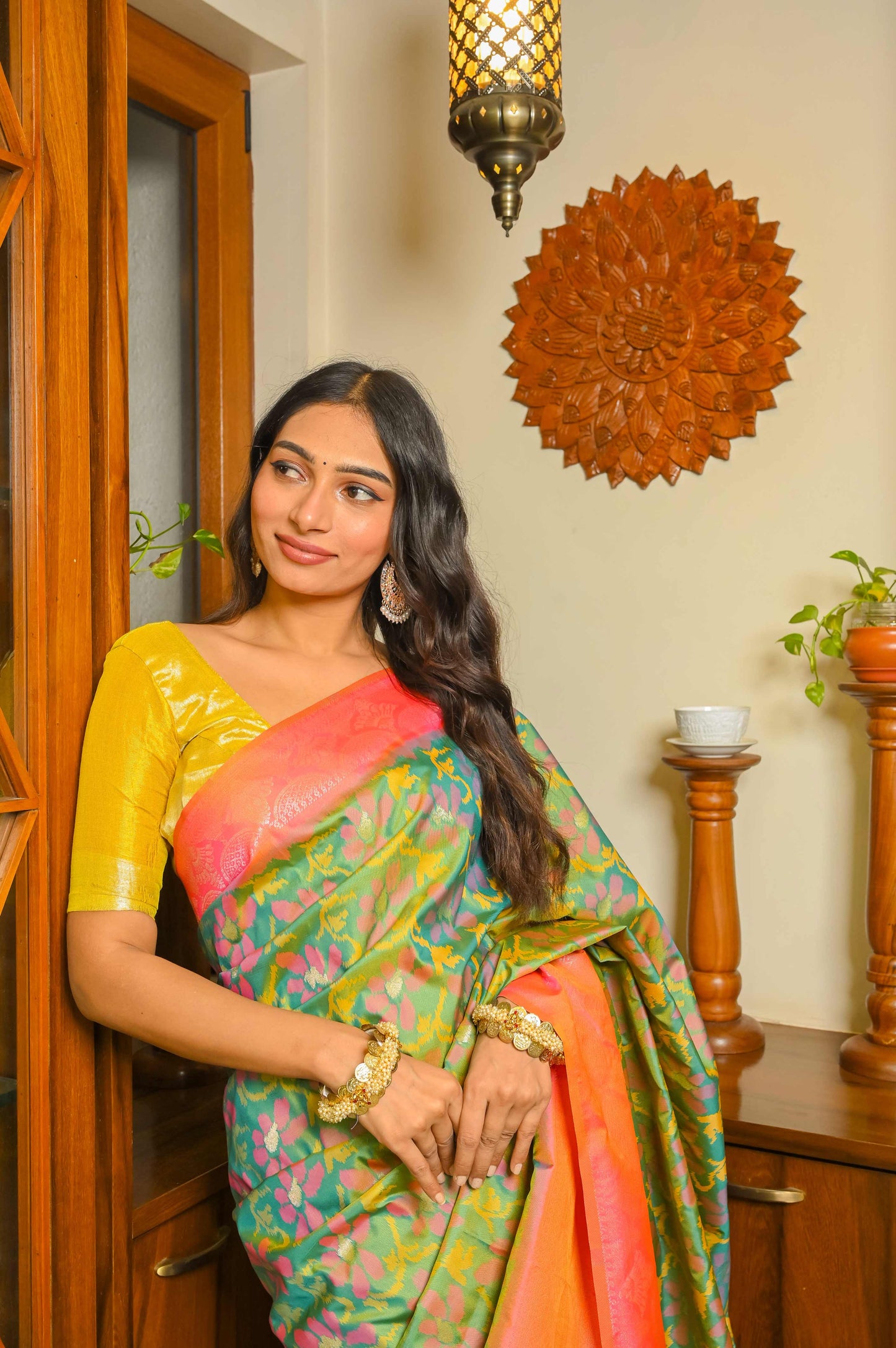 Green and Pink Patola Handloom Saree