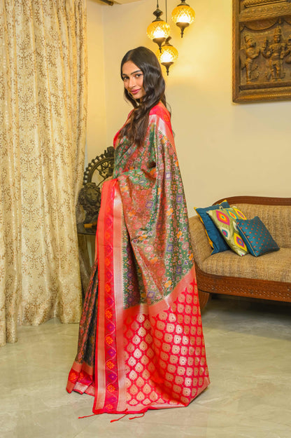 Green and Pinkish Red Patola Saree