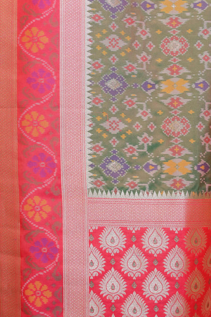 Green and Pinkish Red Patola Saree