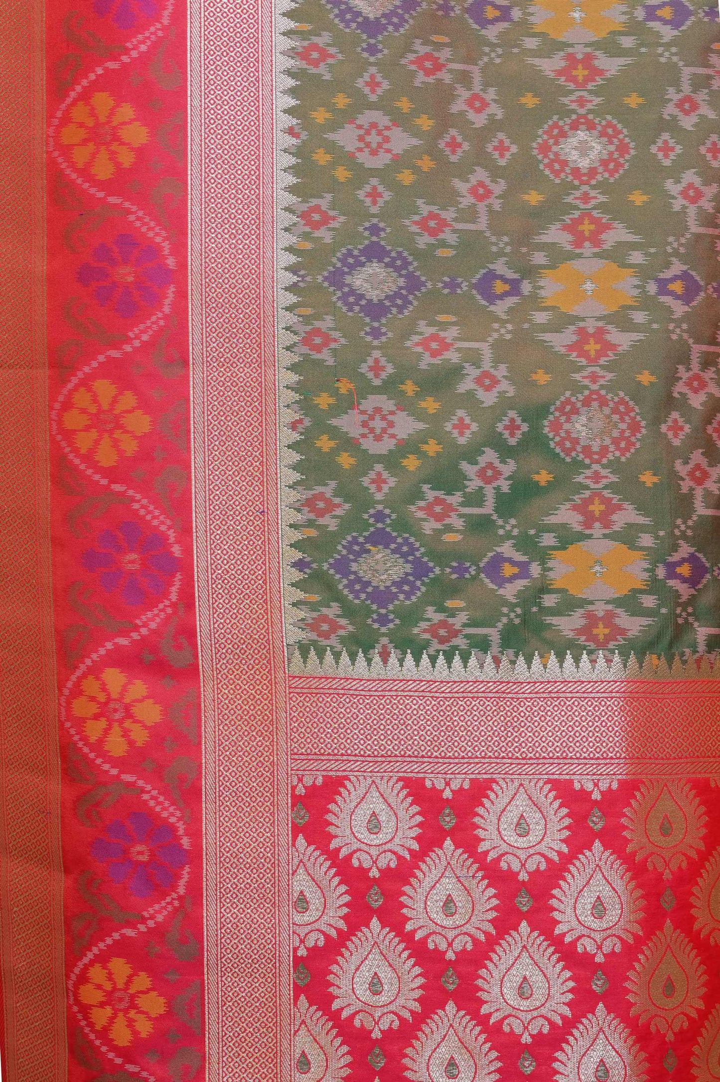 Green and Pinkish Red Patola Saree