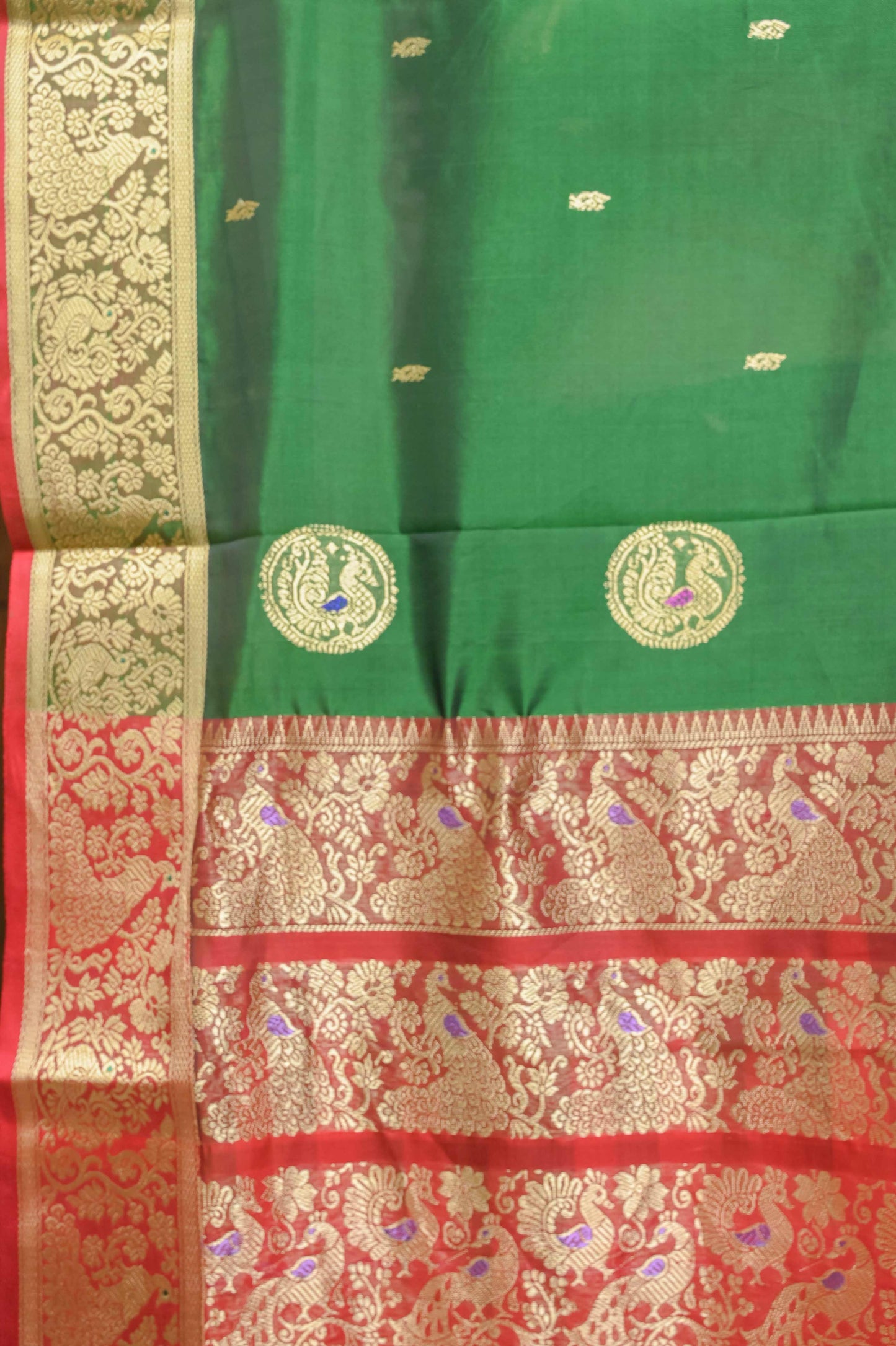 Green and Red Peshwai Silk Saree