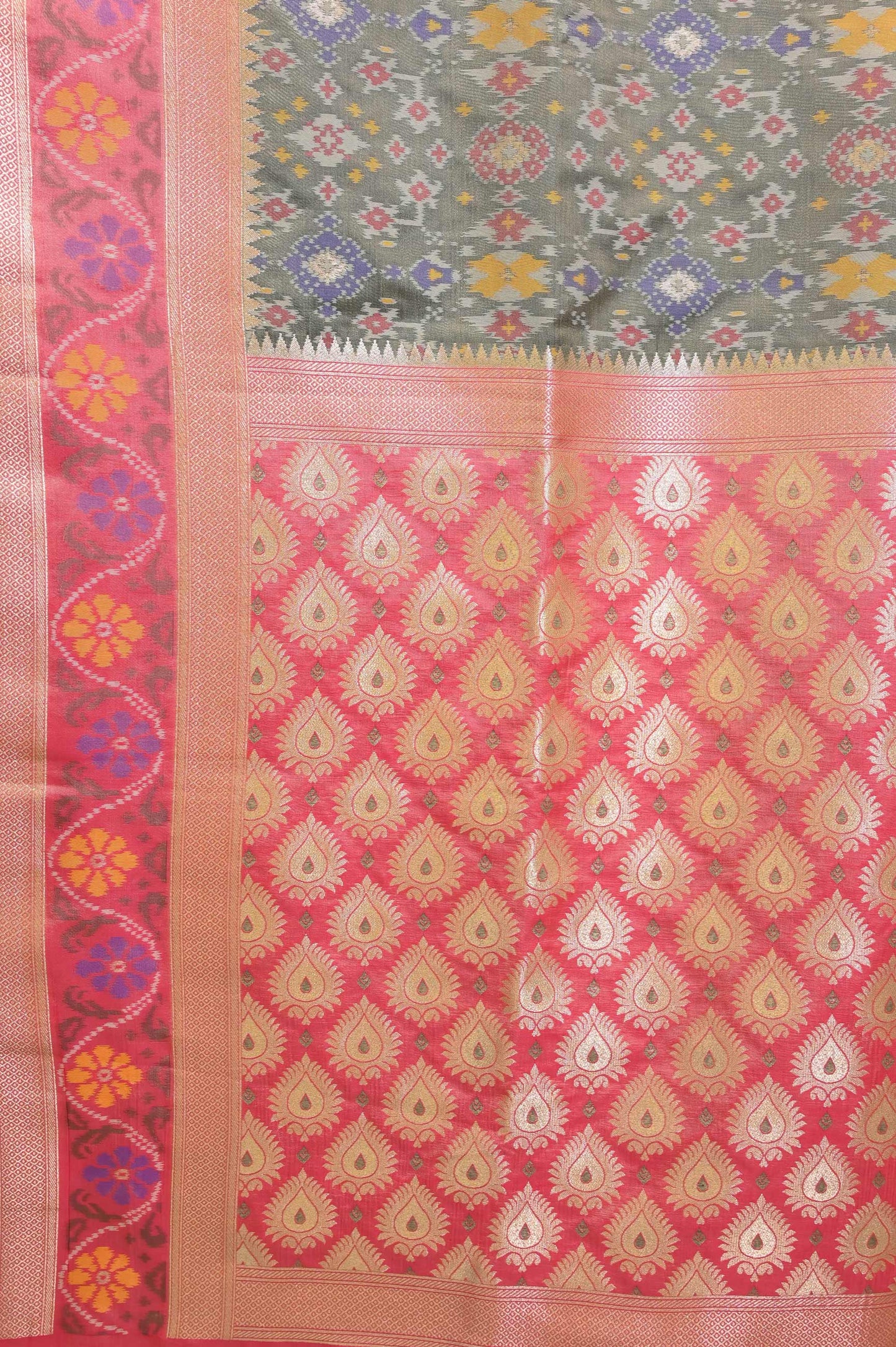 Grey and Pink Patola Handloom Saree