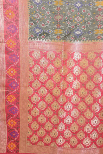 Grey and Pink Patola Handloom Saree