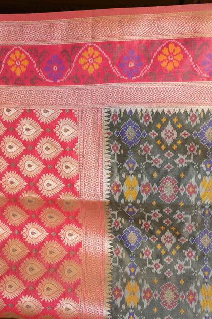 Grey and Pink Patola Handloom Saree