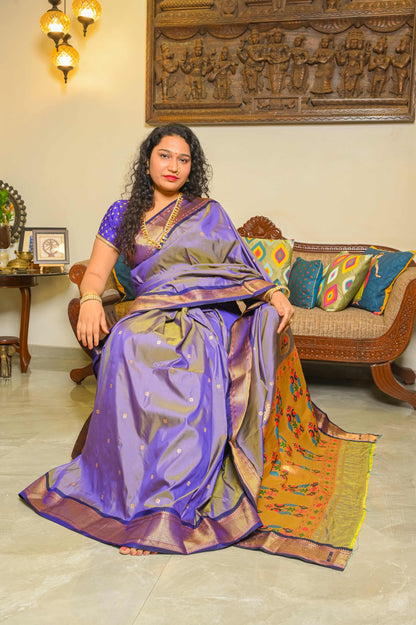 Lavender and Purple Paithani Mulberry Silk Saree
