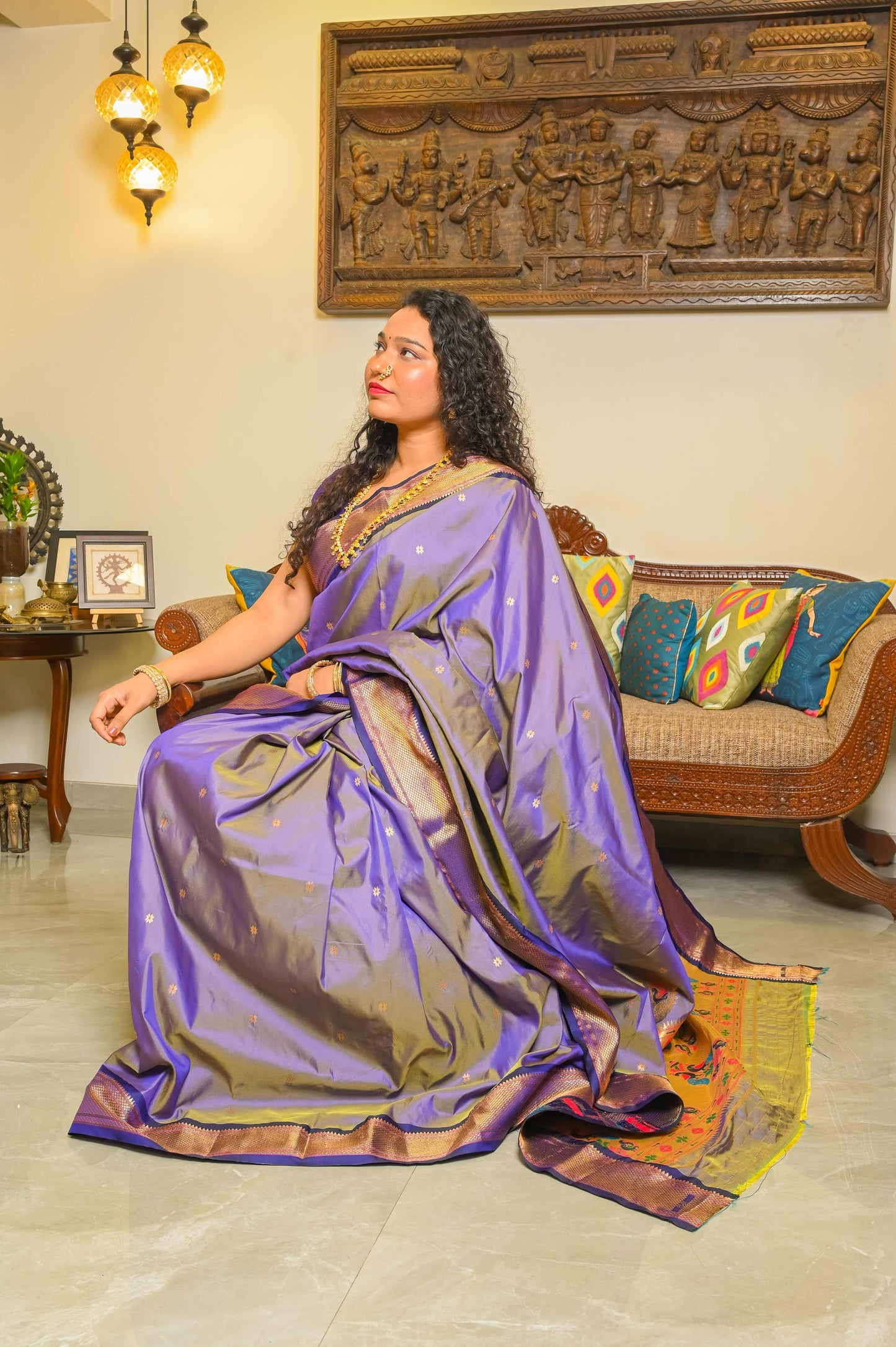 Lavender and Purple Paithani Mulberry Silk Saree