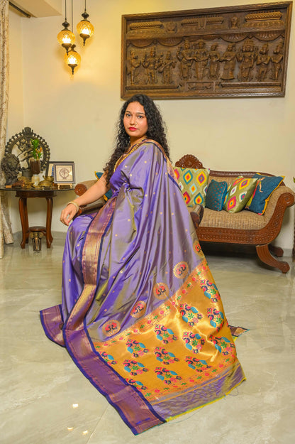 Lavender and Purple Paithani Mulberry Silk Saree