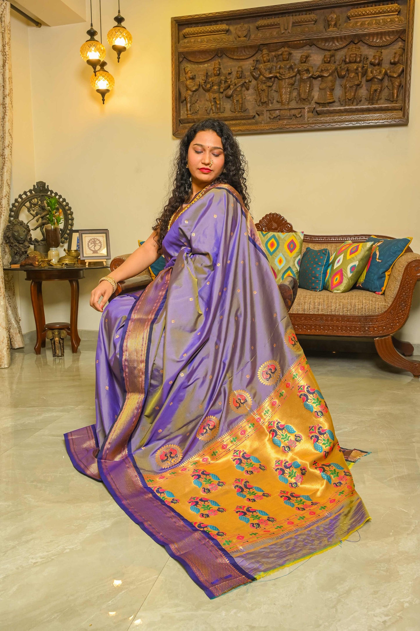 Lavender and Purple Paithani Mulberry Silk Saree