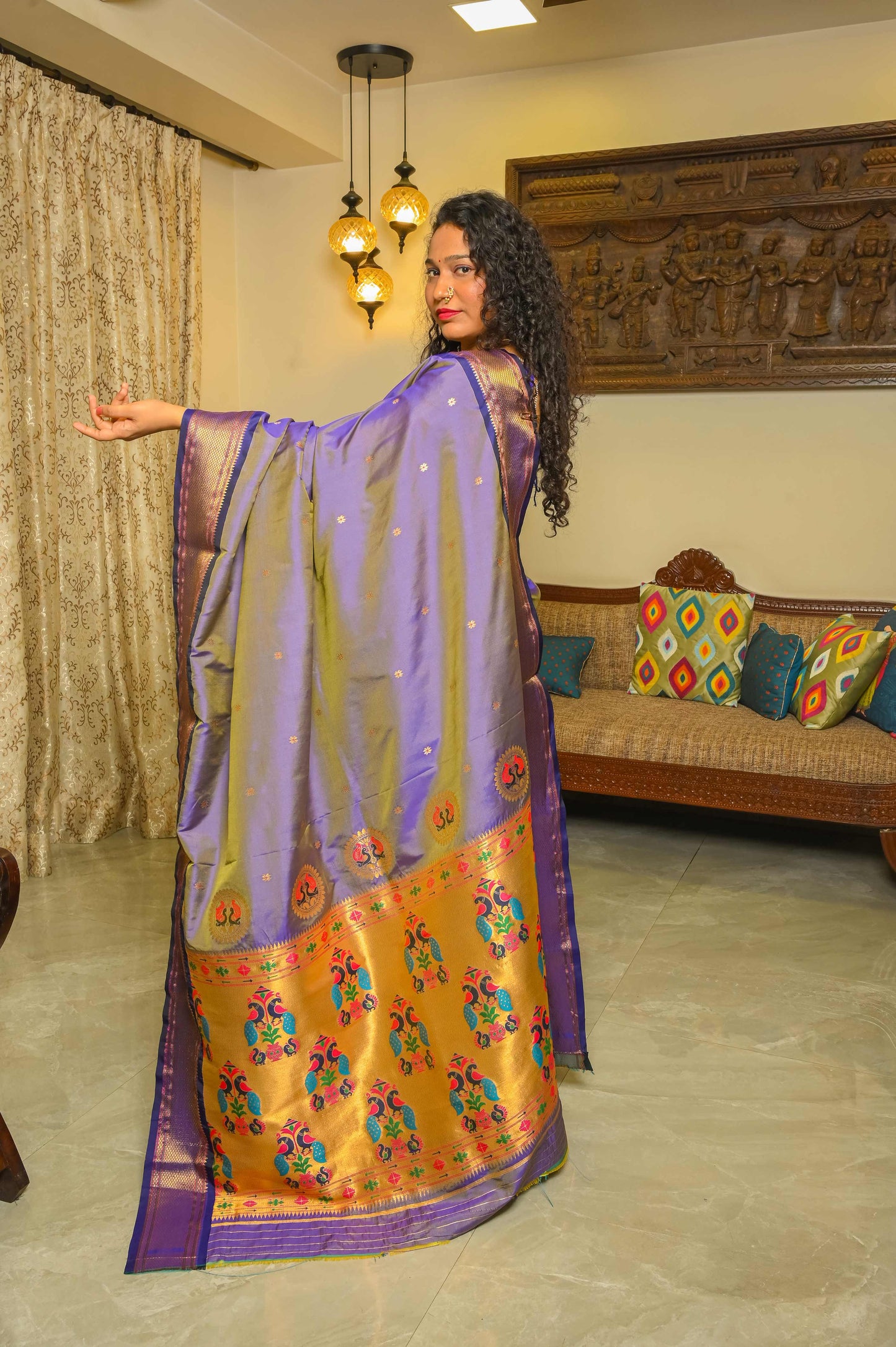 Lavender and Purple Paithani Mulberry Silk Saree