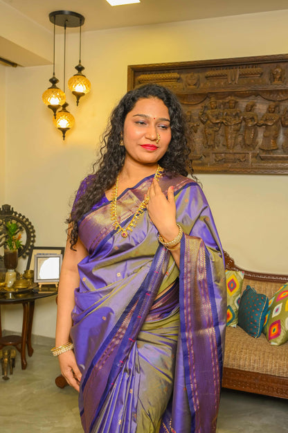 Lavender and Purple Paithani Mulberry Silk Saree