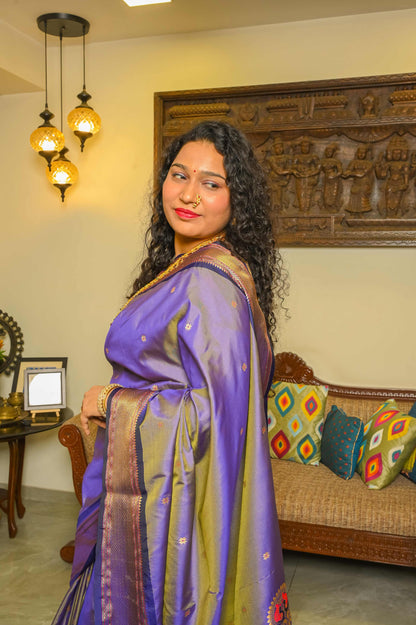 Lavender and Purple Paithani Mulberry Silk Saree