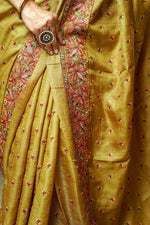 Load image into Gallery viewer, Mustard Yellow Tussar Silk Saree
