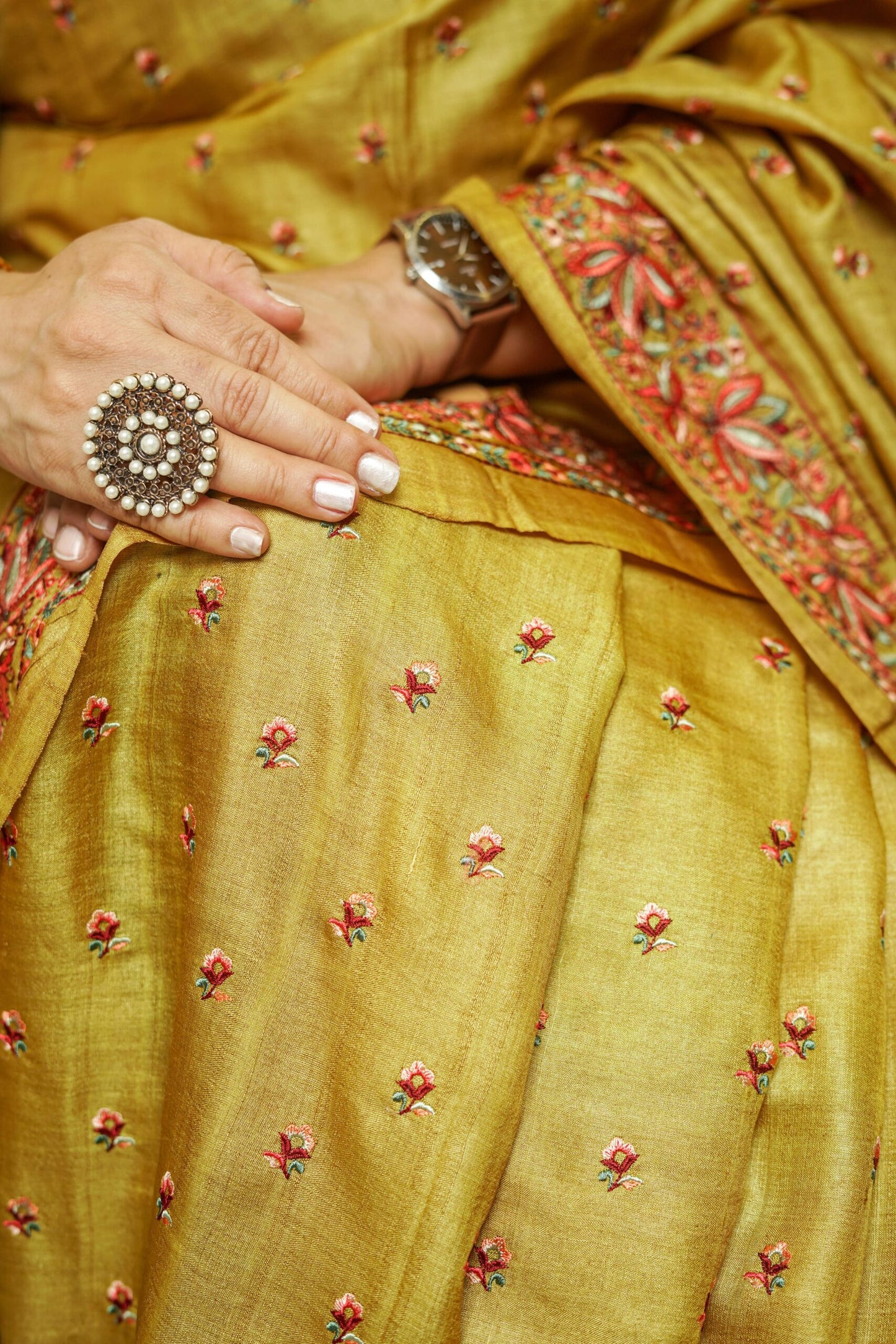 Mustard Yellow Tussar Silk Saree