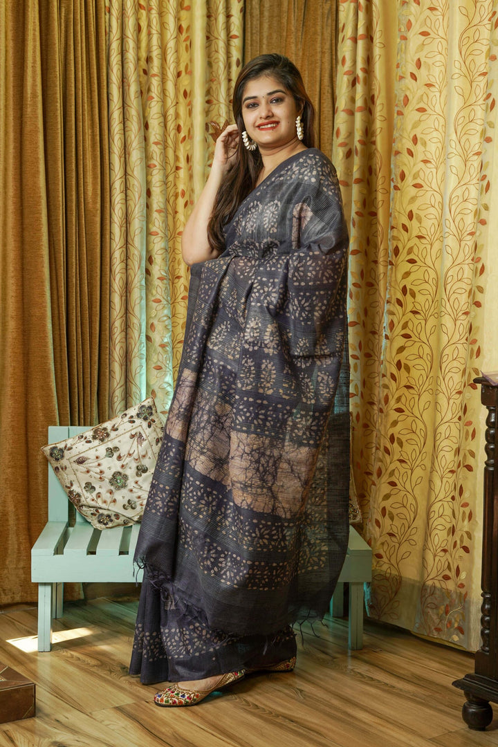 Indigo Blue Batik Cotton Silk Saree