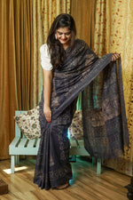 Load image into Gallery viewer, Indigo Blue Batik Cotton Silk Saree
