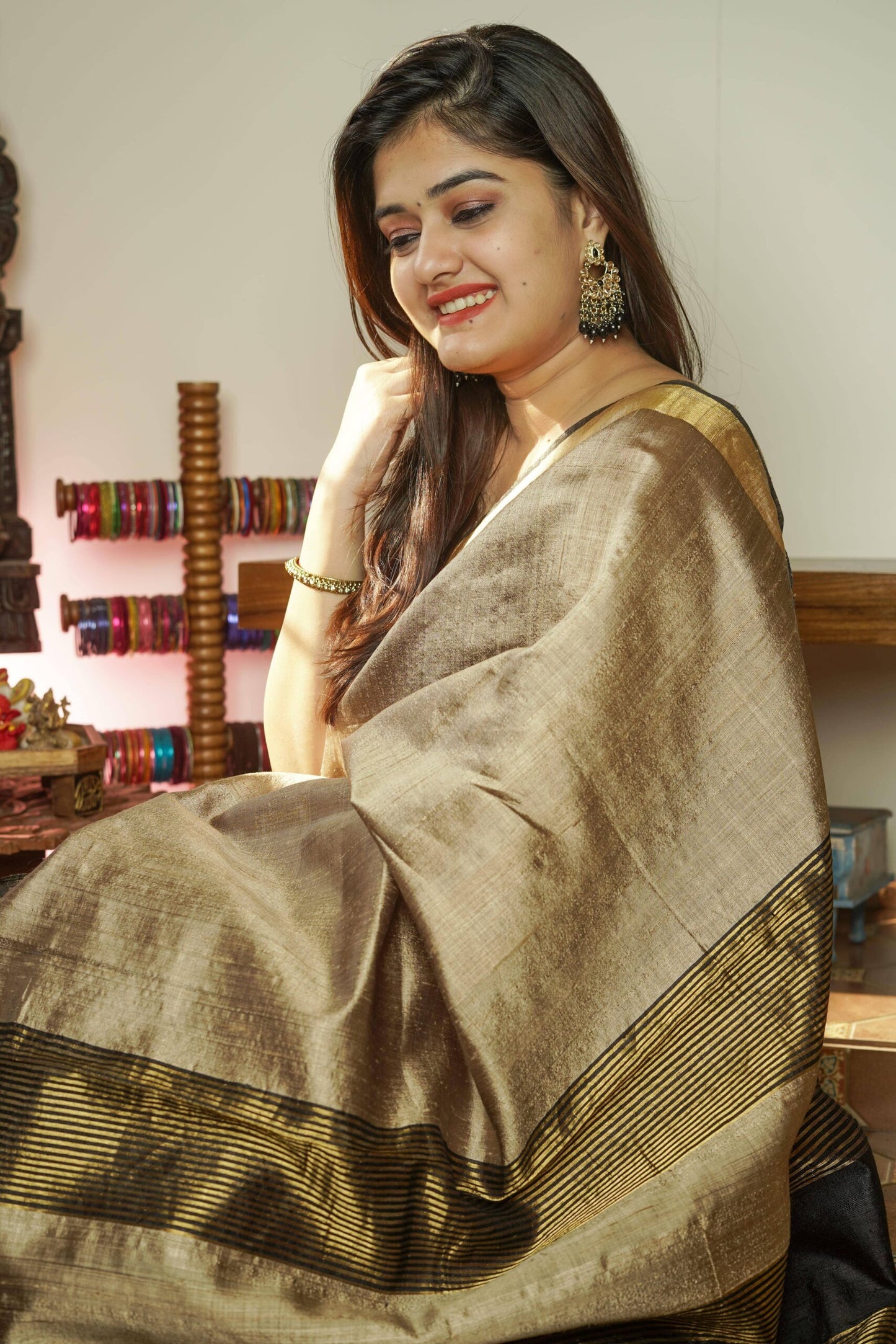 Dark Beige Muga Tussar Saree