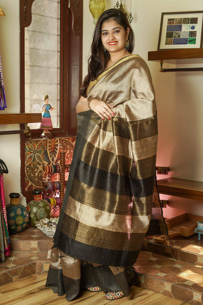 Dark Beige Muga Tussar Saree