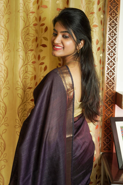 Violet Cotton Silk Saree