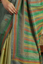 Load image into Gallery viewer, Grey and Pale Yellow Tussar Bishnupuri Silk Saree
