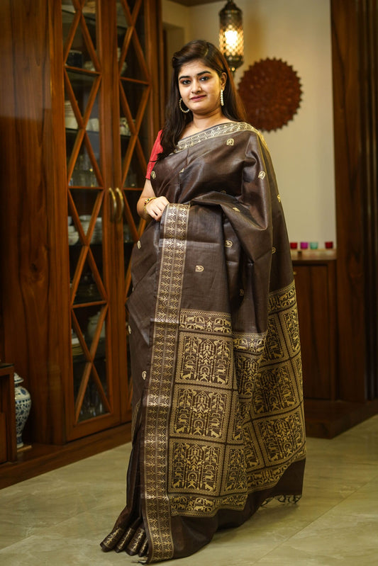 Brown Gachi Tussar Saree