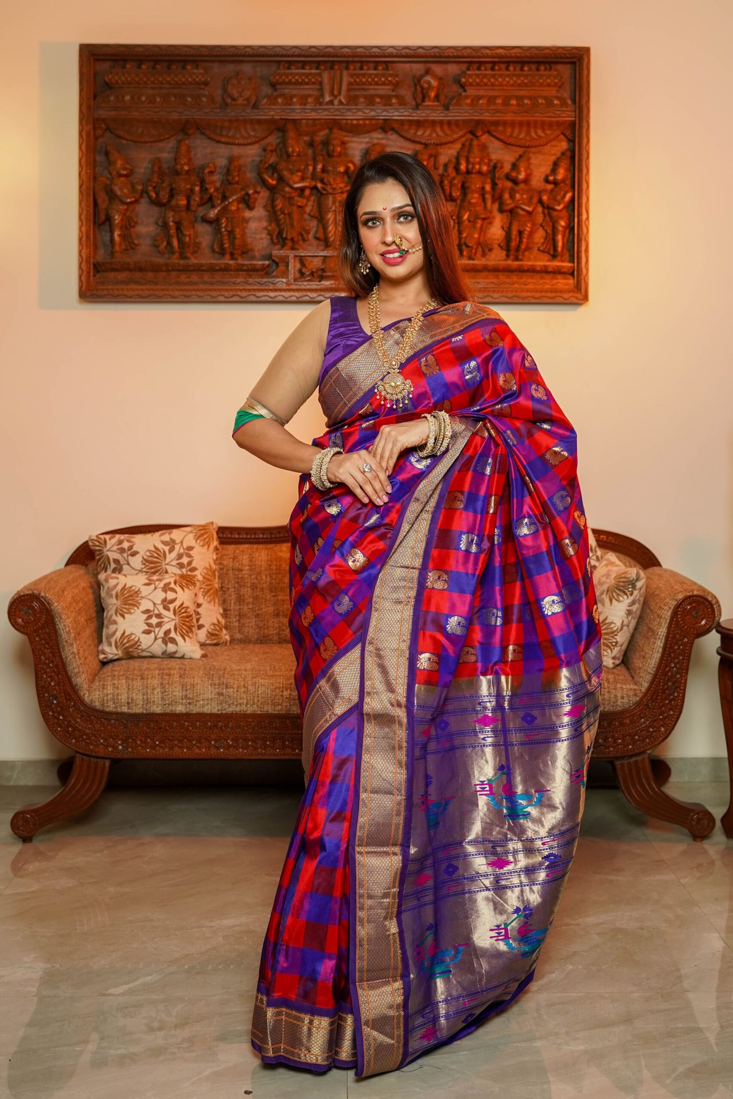 Checkered Handcrafted Paithani