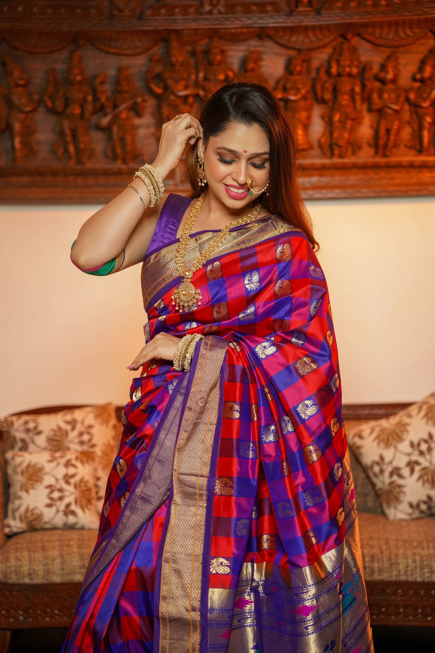 Checkered Handcrafted Paithani