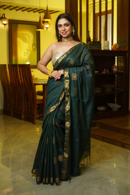 Deep Green Cotton Silk Saree