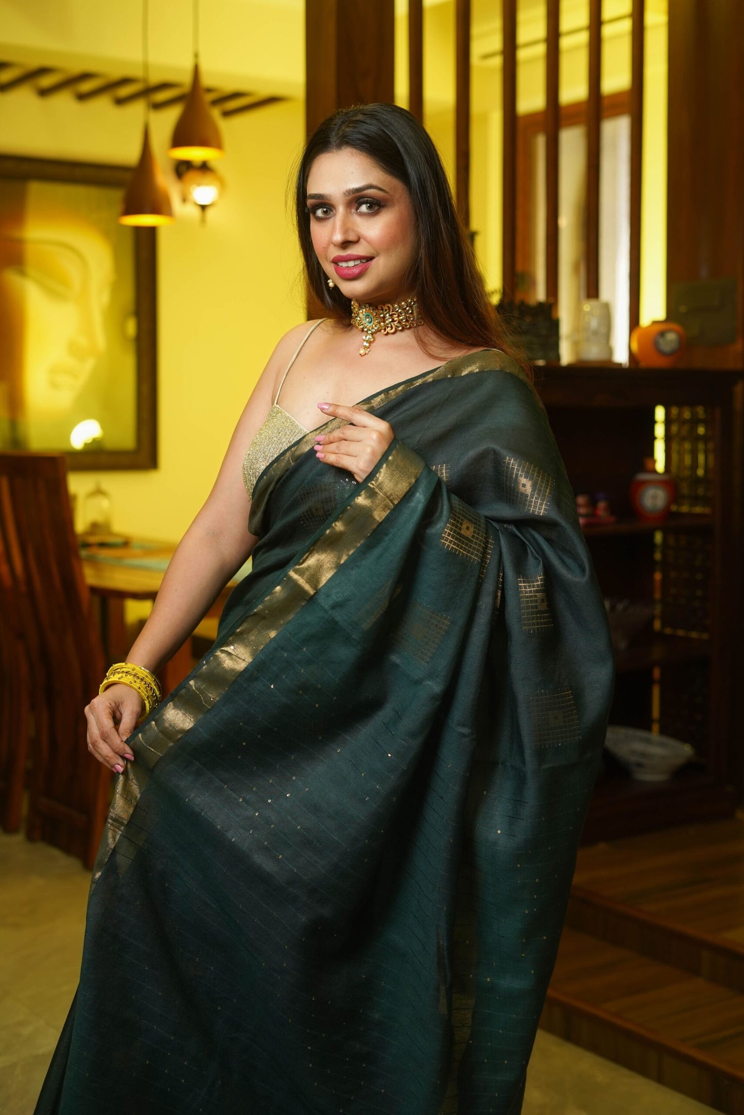 Deep Green Cotton Silk Saree